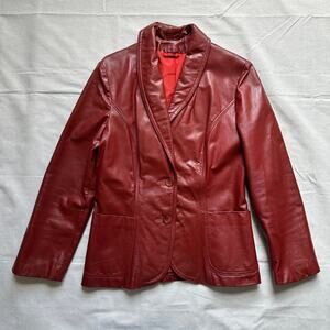 Vintage 70s Burgundy Red Leather Blazer Womens Size 4 Excellent Condition